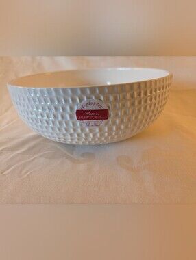 Faianças Ramos Textured White Ceramic Serving or Salad Bowl - Made in Portugal